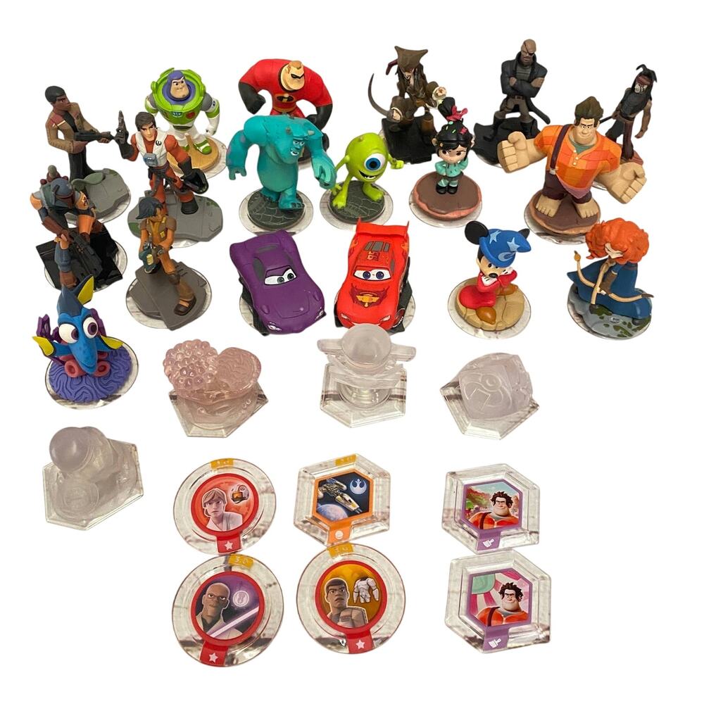 DISNEY INFINITY Large Lot 28 Pieces Figures Power Discs Star Wars Pixar